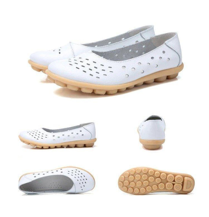 Wide Fit Leather Slip On Flats with Cushioned Insole and Arch Support