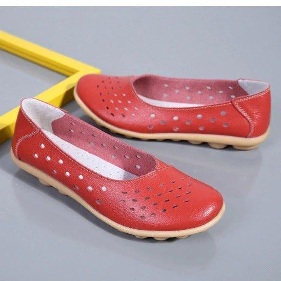 Wide Fit Leather Slip On Flats with Cushioned Insole and Arch Support