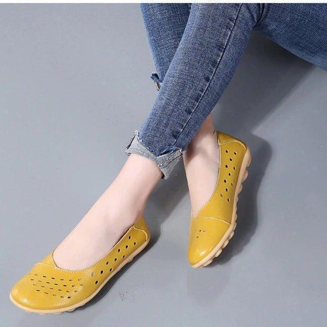 Wide Fit Leather Slip On Flats with Cushioned Insole and Arch Support