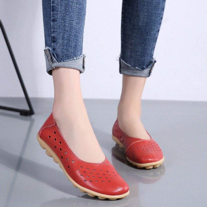 Wide Fit Leather Slip On Flats with Cushioned Insole and Arch Support