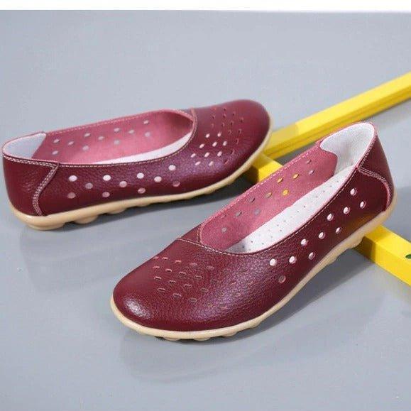 Wide Fit Leather Slip On Flats with Cushioned Insole and Arch Support