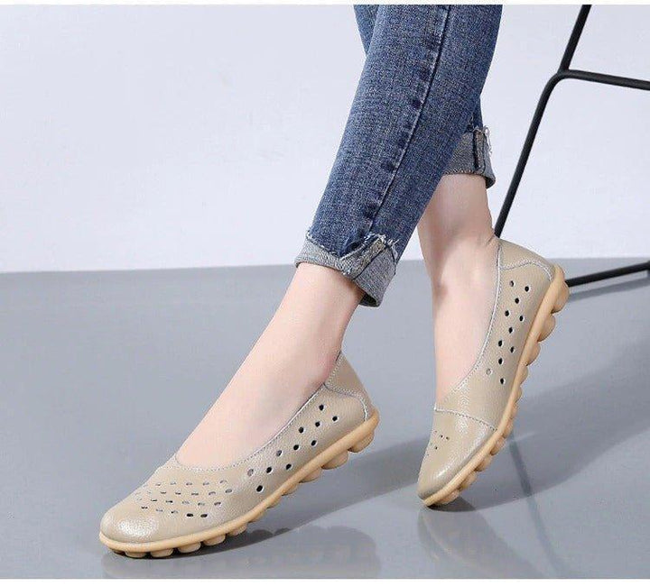 Wide Fit Leather Slip On Flats with Cushioned Insole and Arch Support