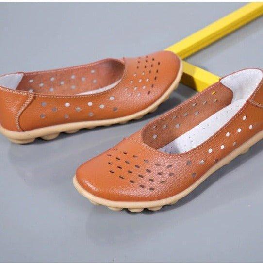 Wide Fit Leather Slip On Flats with Cushioned Insole and Arch Support