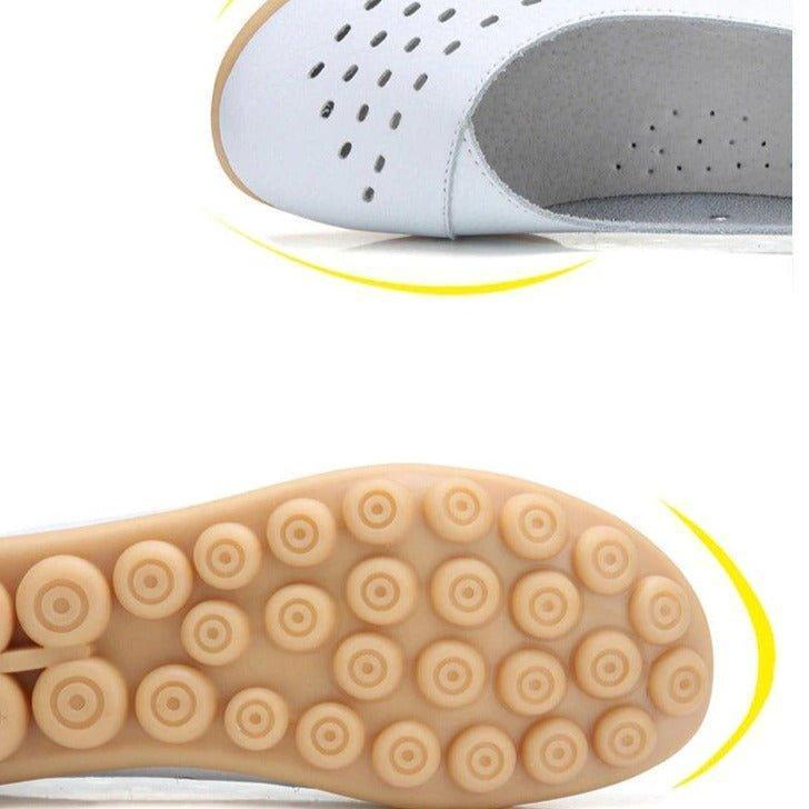 Wide Fit Leather Slip On Flats with Cushioned Insole and Arch Support