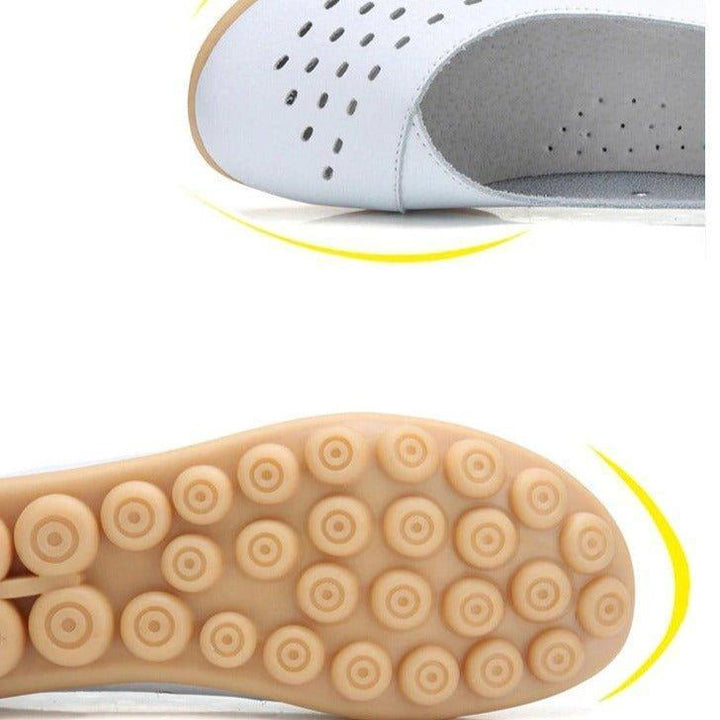 Wide Fit Leather Slip On Flats with Cushioned Insole and Arch Support