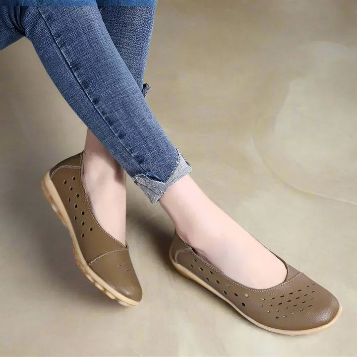 Wide Fit Leather Slip On Flats with Cushioned Insole and Arch Support