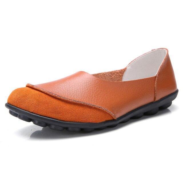 Slip-On Leather Moccasins with Wide Round Toe Box and Suede Lining