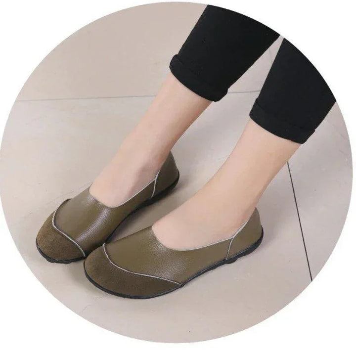 Slip-On Leather Moccasins with Wide Round Toe Box and Suede Lining