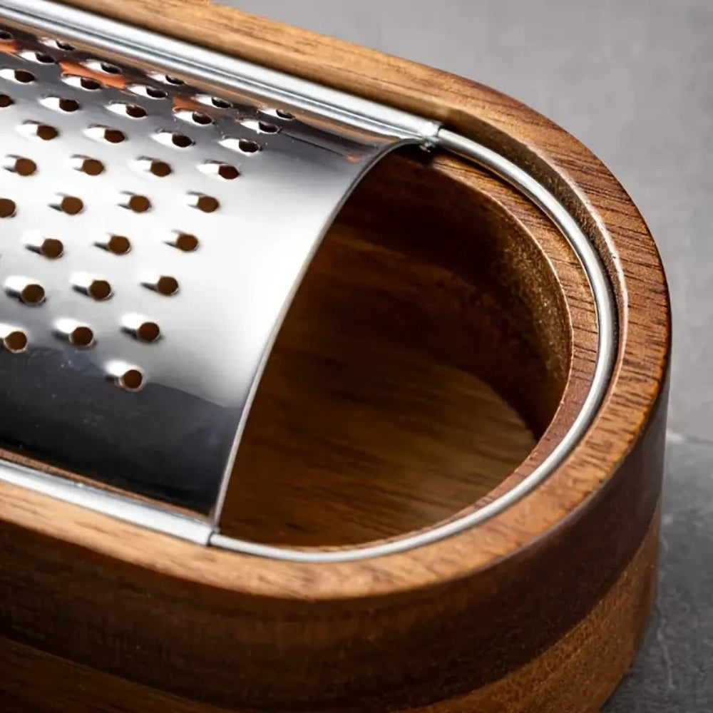 Flat Cheese Grater with Acacia Wood Handle and Stainless Steel Surface