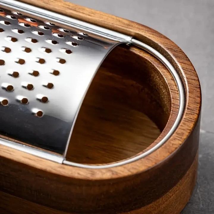 Flat Cheese Grater with Acacia Wood Handle and Stainless Steel Surface