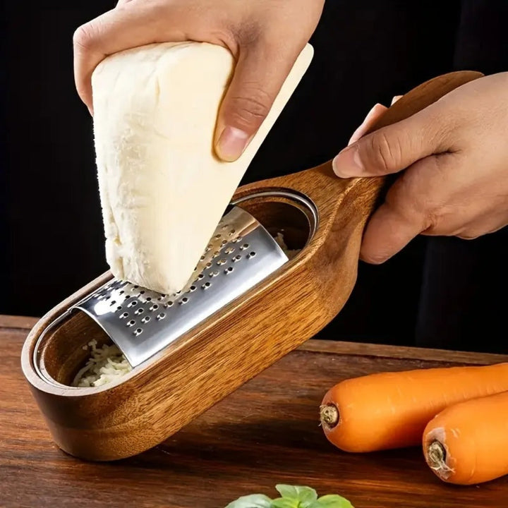 Flat Cheese Grater with Acacia Wood Handle and Stainless Steel Surface
