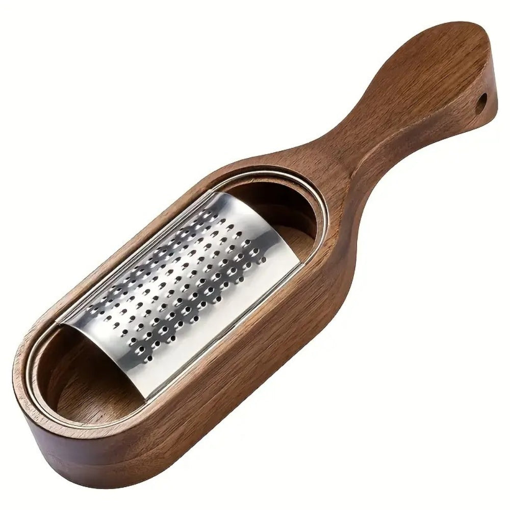 Flat Cheese Grater with Acacia Wood Handle and Stainless Steel Surface