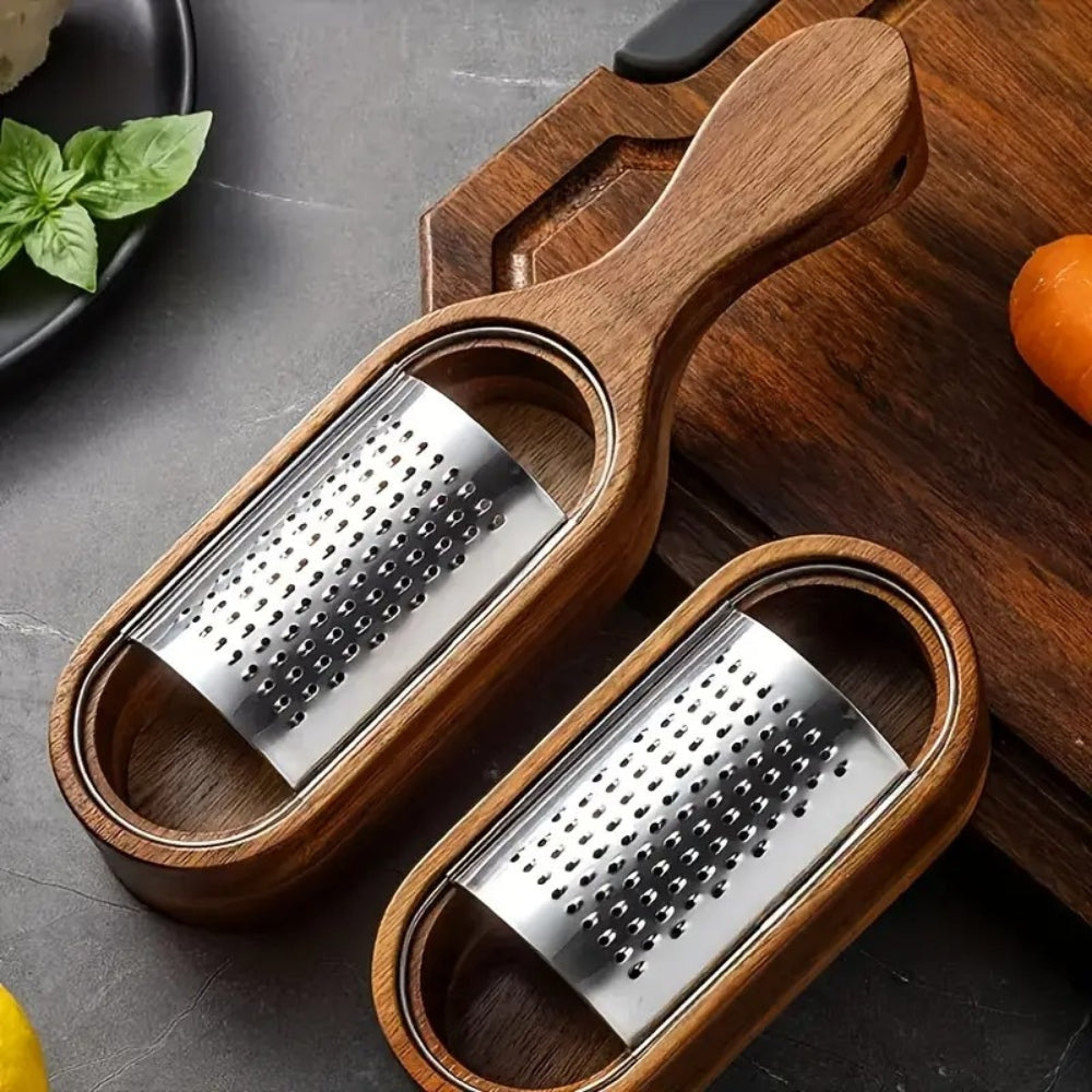 Flat Cheese Grater with Acacia Wood Handle and Stainless Steel Surface