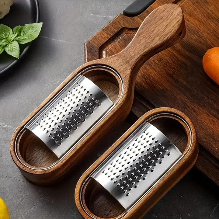 Flat Cheese Grater with Acacia Wood Handle and Stainless Steel Surface