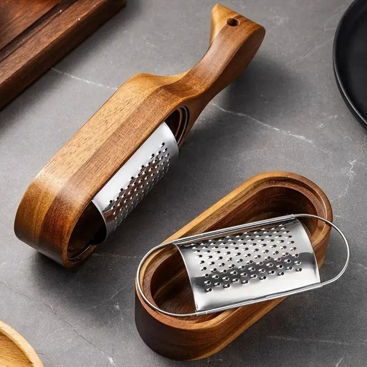 Flat Cheese Grater with Acacia Wood Handle and Stainless Steel Surface