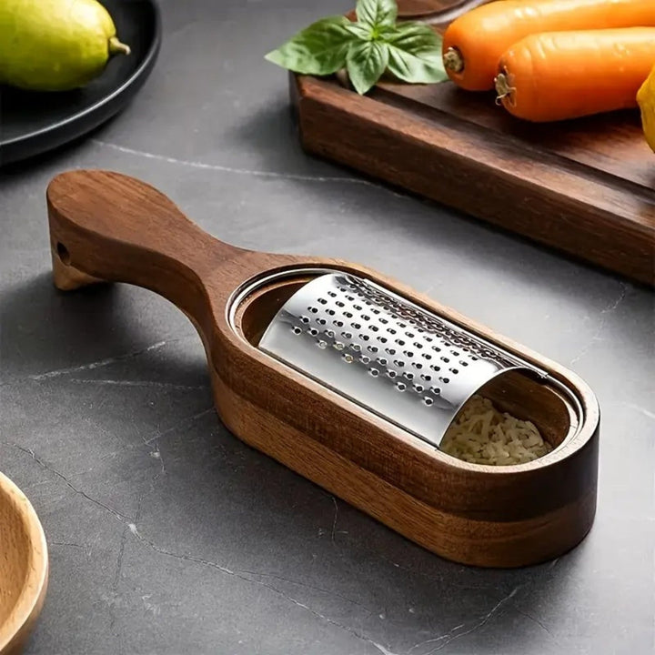 Flat Cheese Grater with Acacia Wood Handle and Stainless Steel Surface