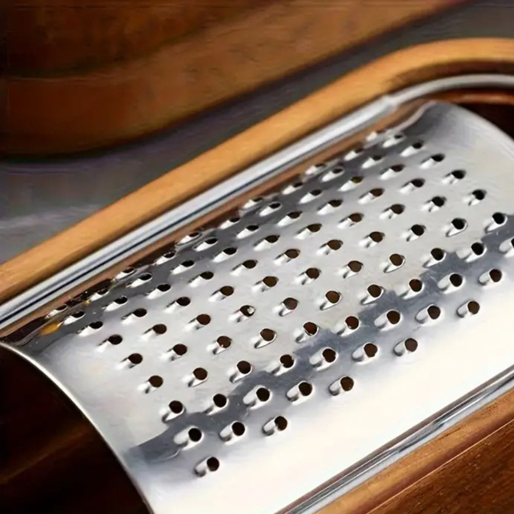 Flat Cheese Grater with Acacia Wood Handle and Stainless Steel Surface