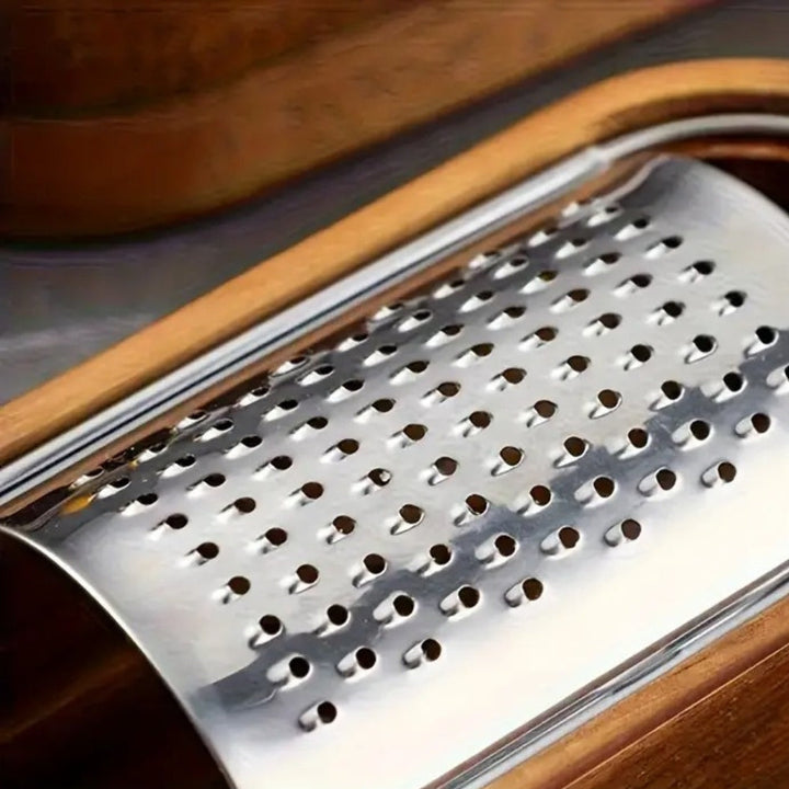 Flat Cheese Grater with Acacia Wood Handle and Stainless Steel Surface